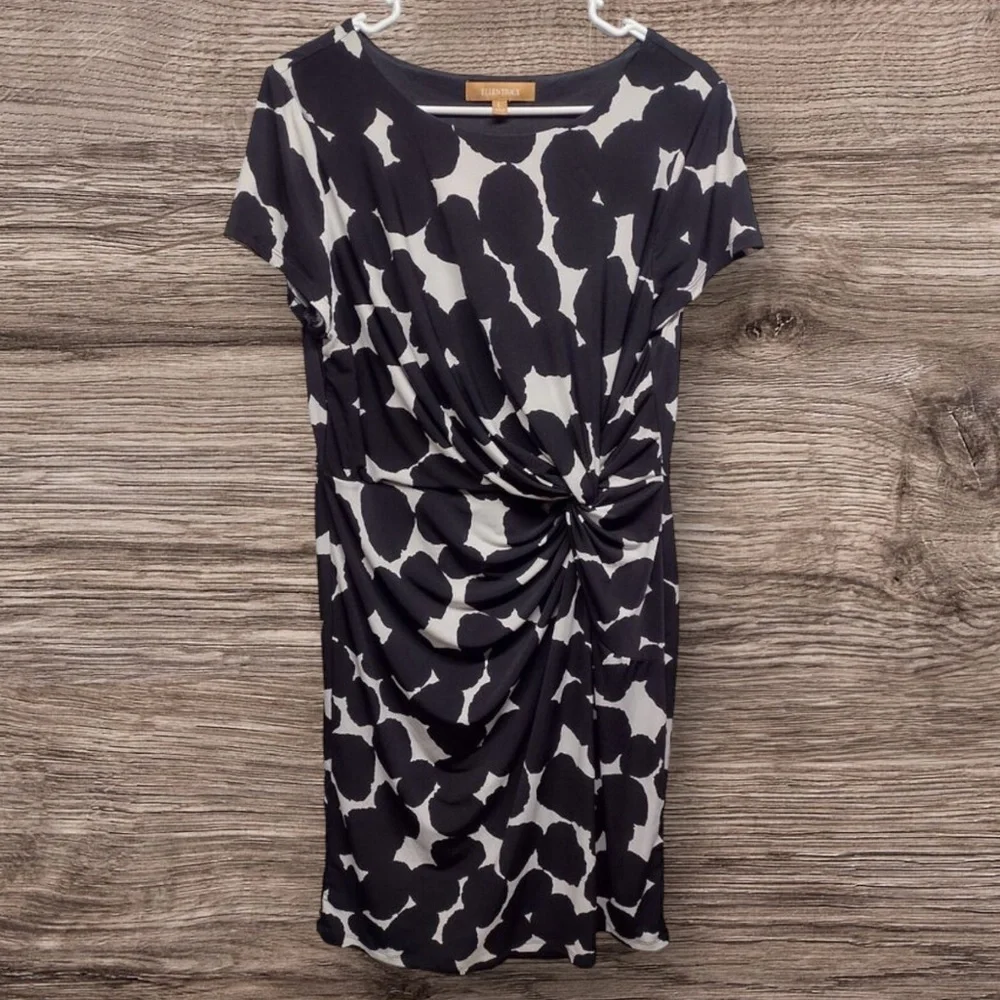 ๐ Ellen Tracy | Black/White Twist Front Jersey Dress Size XL - Picture 1 of 12